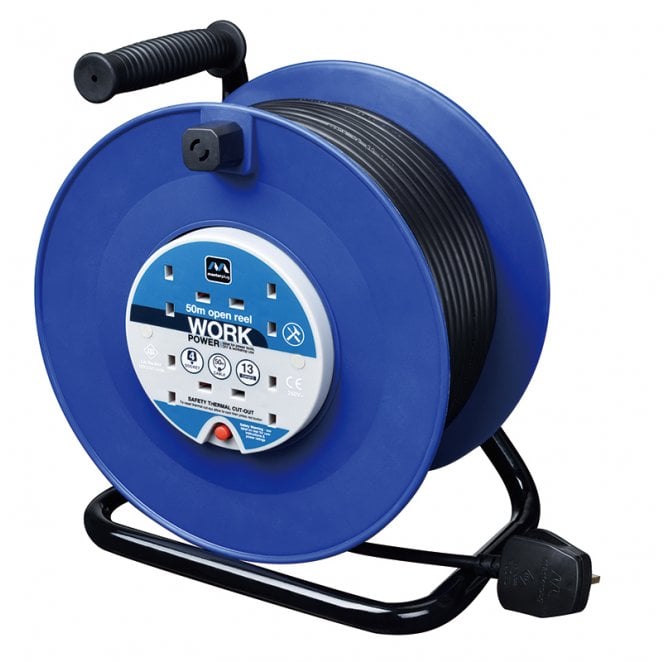 Masterplug HDCC5013/4BL 50m Open Reel with 4 Sockets Cable Reel Blue