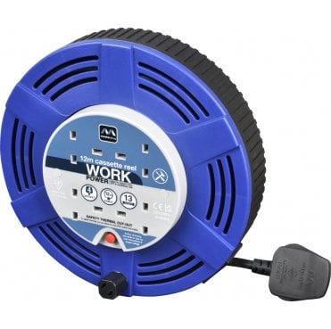 LCT1213/4BL 12m Cassette Reel with 4 Sockets Blue