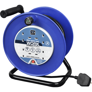 LDCC2513/4BL 25m Open Reel with 4 Sockets Cable Reel Blue
