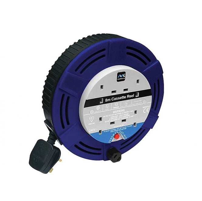 Masterplug MCT0813/4BL 8m Cassette Reel with 4 Sockets Blue
