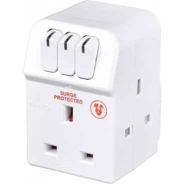 MSWRG3 Three Socket Surge Protected Adapter wth Individual Switches