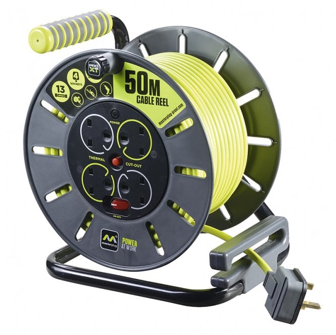 Masterplug OLU50134SL PRO-XT 50m Open Reel with 4 Sockets, Switch and LED Light
