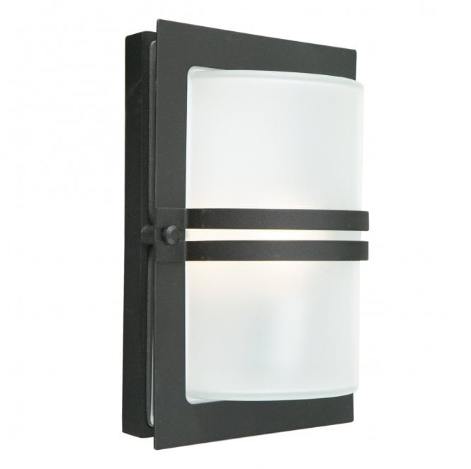 Norlys BASEL-E27-BLK-F Basel Outdoor IP54 1 Light Wall Lantern in a Black Finish with Frosted GLass