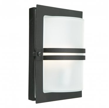 BASEL-E27-BLK-F Basel Outdoor IP54 1 Light Wall Lantern in a Black Finish with Frosted GLass