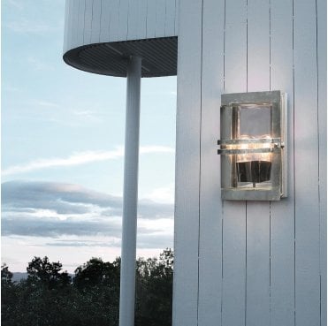 BASEL-E27-GAL-C Basel Outdoor IP54 1 Light Wall Lantern in a Galvanised Finish with Clear Glass
