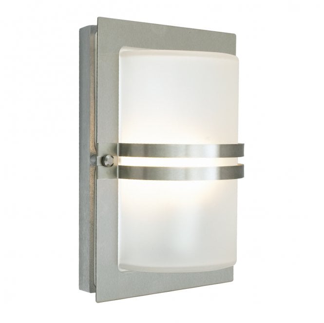 Norlys BASEL-E27-S-S-F Basel Outdoor IP54 1 Light Wall Lantern in a Stainless Steel Finish with Frosted Glass