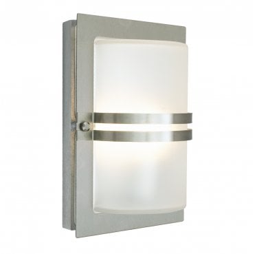 BASEL-E27-S-S-F Basel Outdoor IP54 1 Light Wall Lantern in a Stainless Steel Finish with Frosted Glass
