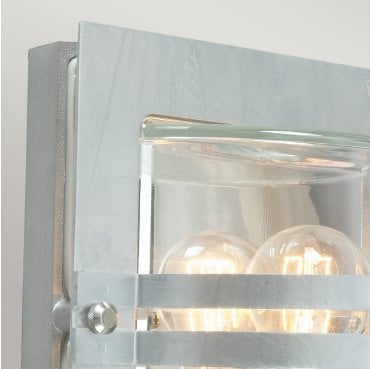 BERN-E27-GAL-C Bern Outdoor IP54 1 Light Wall Lantern in a Galvanised Finish with Clear Glass