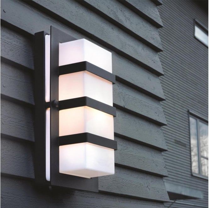 Norlys BODEN-E27-BLK-O Boden Outdoor IP54 1 Light Wall Light in a Black Finish with Opal Polycarbonate