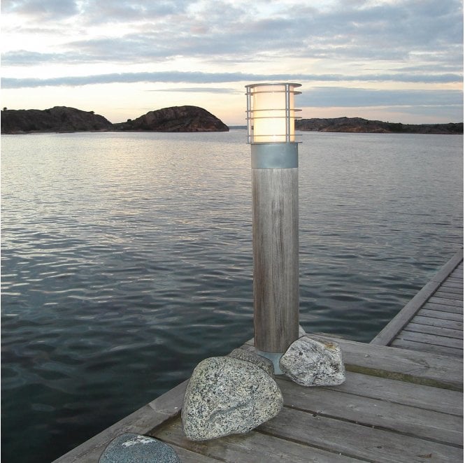 Norlys ST-BOLNW-L-E27-G Stockholm Outdoor IP65 1 Light Large Bollard in a Natural Wood and Galvanised Finish