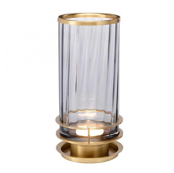 Quintiesse QN-ARNO-SMOKE-AB Arno 1 Light Table Lamp in an Aged Brass Finish with a Smoke Glass Shade