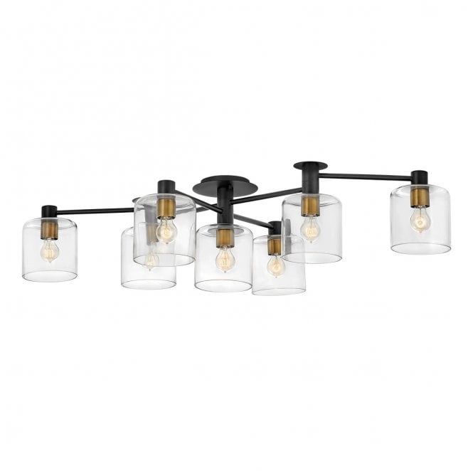Quintiesse QN-AXEL7-BK Axel 7 Light Semi-flush Mount in a Black and Brass Finish
