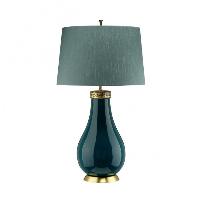 Quintiesse QN-HAVERING-TL 1 Light Table Lamp in an Azure Turquioise and Aged Brass Finish