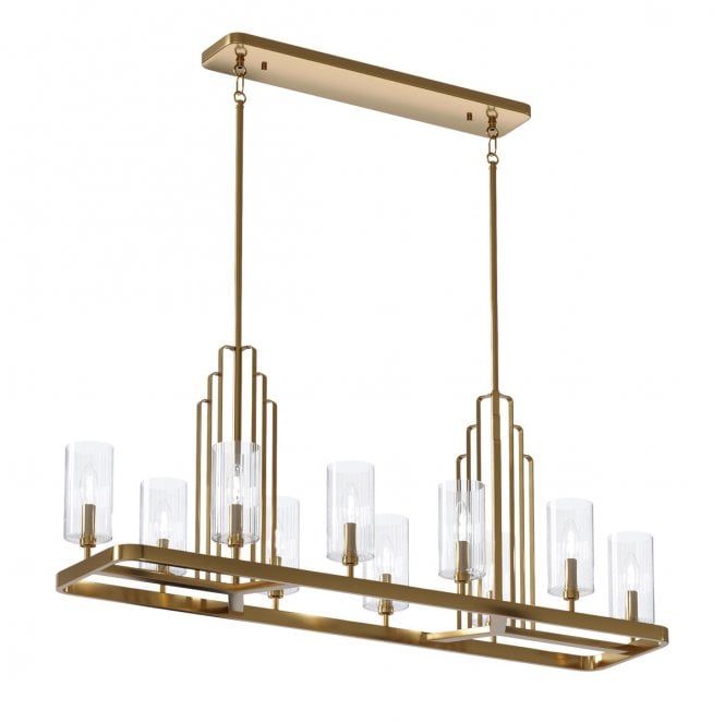 Quintiesse QN-KIMROSE10-BNB Kimrose 10 Light Linear Chandelier in a Brushed Brass Finish