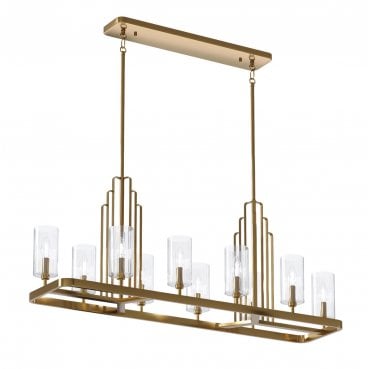 QN-KIMROSE10-BNB Kimrose 10 Light Linear Chandelier in a Brushed Brass Finish