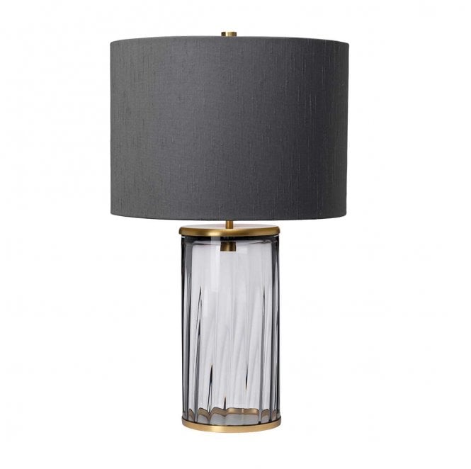 Quintiesse QN-RENO-SMOKE-AB 1 Light Table Lamp in a Smoke Tint with Aged Brass Detail