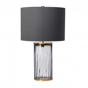 QN-RENO-SMOKE-AB 1 Light Table Lamp in a Smoke Tint with Aged Brass Detail