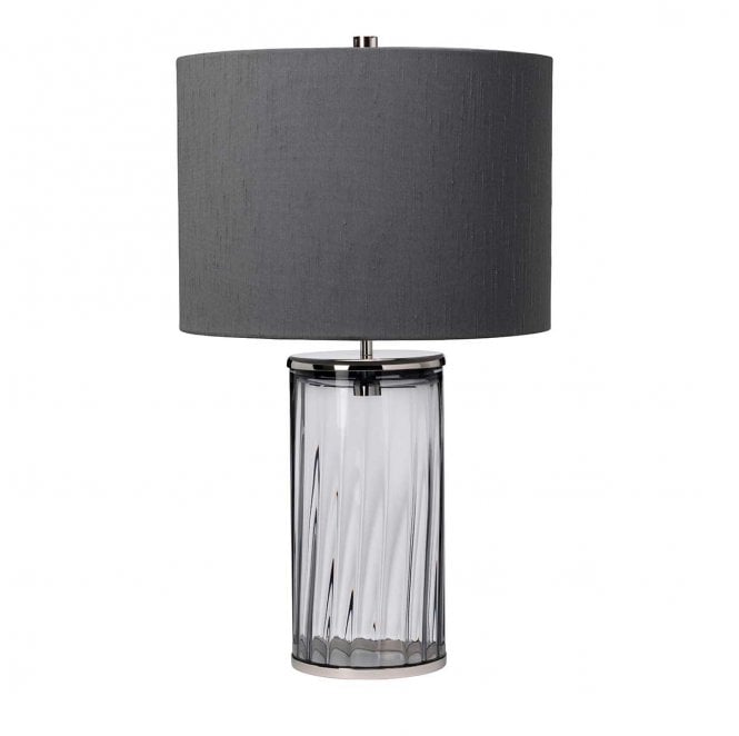 Quintiesse QN-RENO-SMOKE-PN 1 Light Table Lamp in a Smoke Tint with Polished Nickel Detail