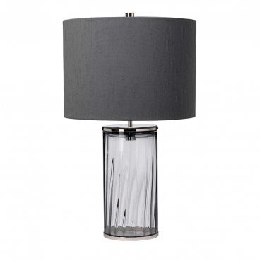 QN-RENO-SMOKE-PN 1 Light Table Lamp in a Smoke Tint with Polished Nickel Detail