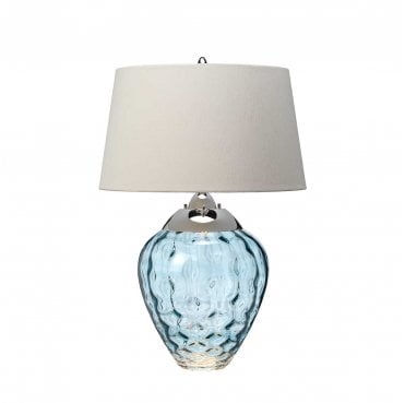 QN-SAMARA-TL-BLU 1 Light Table Lamp in a Blue Tint with Polished Nickel Detail