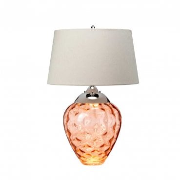 QN-SAMARA-TL-SLM 1 Light Table Lamp in a Salmon Tint with Polished Nickel Detail