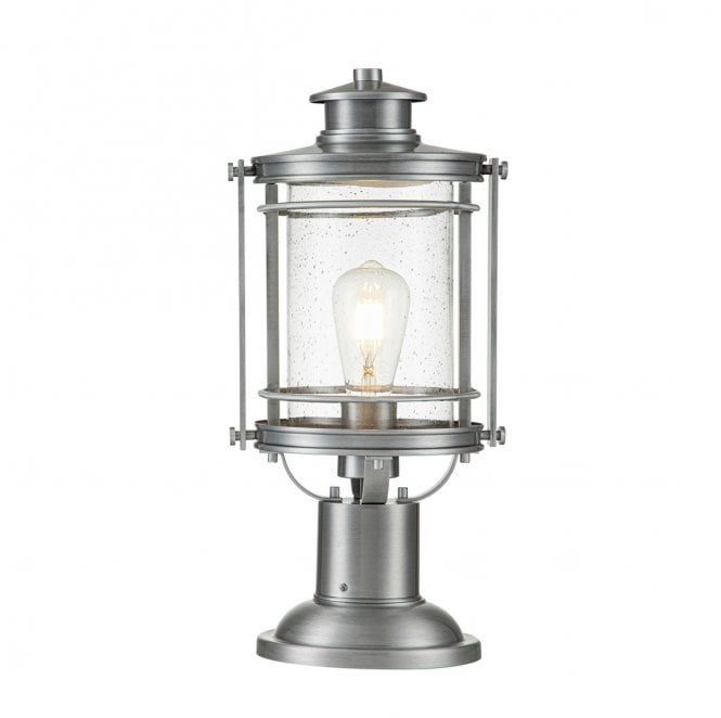 Quoizel QN-BOOKER3-M-IA Booker Outdoor  IP44 1 Light Medium Pedestal Lantern in an Industrial Aluminium Finish