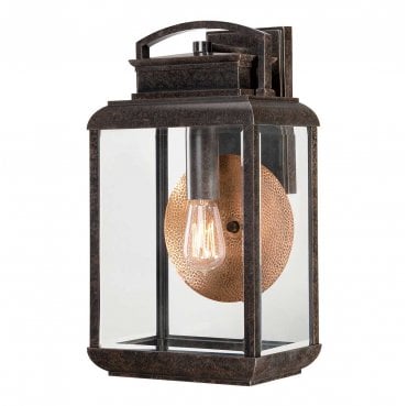 QZ-BYRON-L Byron Outdoor IP44 1 Light Large Wall Lantern in an Imperial Bronze Finish with a Copper Reflector
