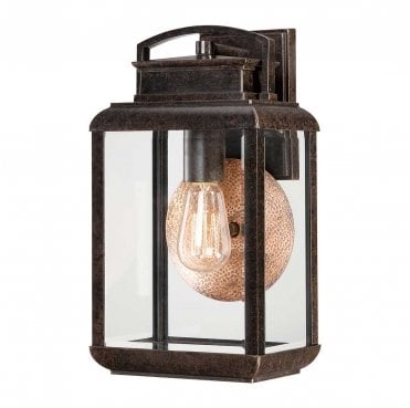 QZ-BYRON-M Byron Outdoor IP44 1 Light Medium Wall Lantern in an Imperial Bronze Finish with a Copper Reflector