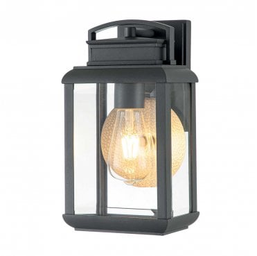 QZ-BYRON-S-GR Byron Outdoor IP44 1 Light Small Wall Lantern in a Graphite Finish with a Pewter Reflector