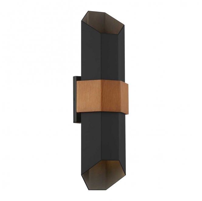 Quoizel QZ-CHASM-L-BKW Chasm Outdoor IP44 LED Large Wall Lantern in a Matt Black Finish Painted with a Wood Effect Strap