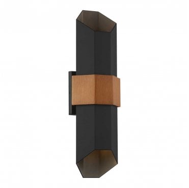 QZ-CHASM-L-BKW Chasm Outdoor IP44 LED Large Wall Lantern in a Matt Black Finish Painted with a Wood Effect Strap