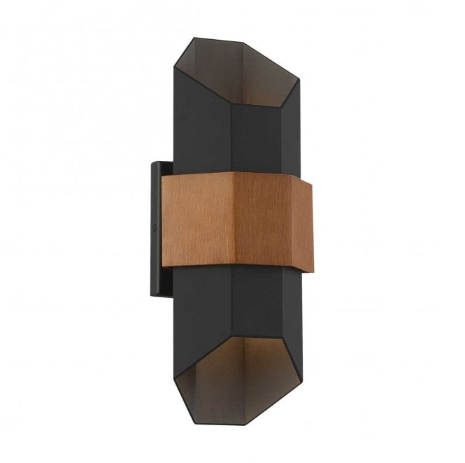 Quoizel QZ-CHASM-M-BKW ChasmIP44  Outdoor LED Medium Wall Lantern in a Matt Black Finish Painted with a Wood Effect Strap