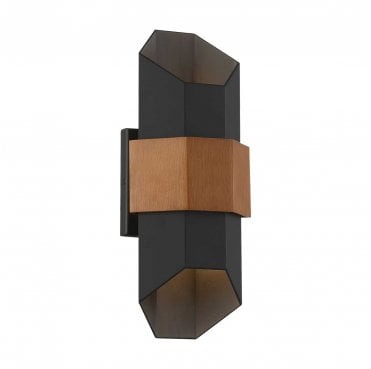 QZ-CHASM-M-BKW ChasmIP44  Outdoor LED Medium Wall Lantern in a Matt Black Finish Painted with a Wood Effect Strap