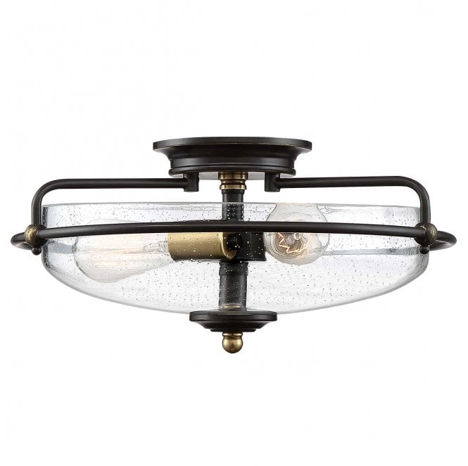 Quoizel QZ-GRIFFIN-F-C-PNAB Griffin 3 Light Flush Light in a Palladian Bronze Finish with Weathered Bronze Accents