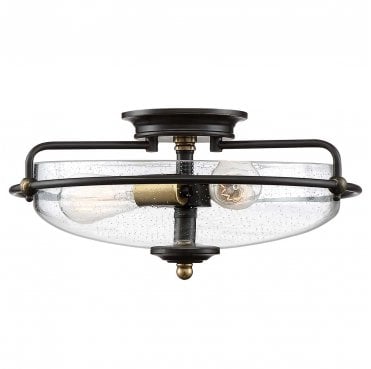 QZ-GRIFFIN-F-C-PNAB Griffin 3 Light Flush Light in a Palladian Bronze Finish with Weathered Bronze Accents