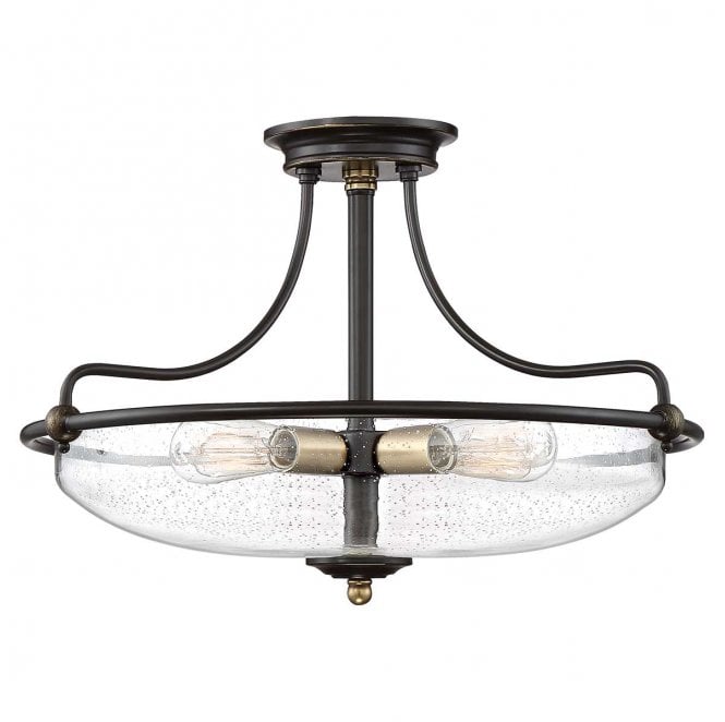 Quoizel QZ-GRIFFIN-SFM-C-PNAB Griffin 3 Light Semi Flush Light in a Palladian Bronze Finish with Weathered Brass Accents