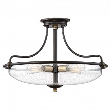 QZ-GRIFFIN-SFM-C-PNAB Griffin 3 Light Semi Flush Light in a Palladian Bronze Finish with Weathered Brass Accents