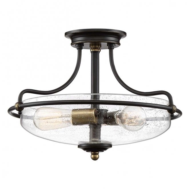 Quoizel QZ-GRIFFIN-SFS-C-PNAB Griffin 3 Light Semi Flush Light in a Palladian Bronze Finish with Weathered Brass Accents 