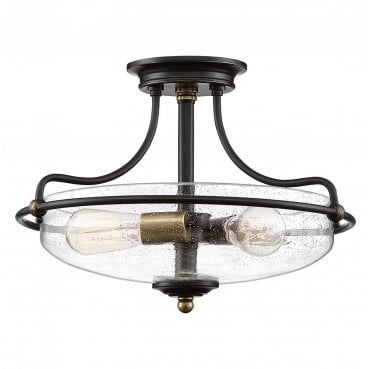 QZ-GRIFFIN-SFS-C-PNAB Griffin 3 Light Semi Flush Light in a Palladian Bronze Finish with Weathered Brass Accents 
