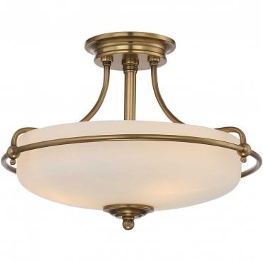 QZ-GRIFFIN-SFS-WS Griffin 3 Light Semi Flush Light in a Weathered Brass Finish