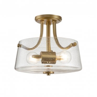 QZ-HOLLISTER-SF-BB Hollister 2 Light Semi Flush Light in a Brushed Brass Finish