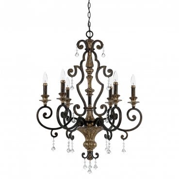 QZ-MARQUETTE6-A Marquette 6 Light Chandelier in a Heirloom Finish
