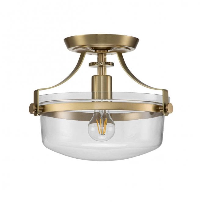 Quoizel QZ-PENN-STATION-F-BB Penn Station 1 Light Semi Flush Light in a Brushed Brass Finish