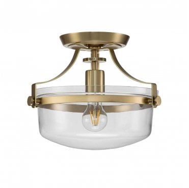 QZ-PENN-STATION-F-BB Penn Station 1 Light Semi Flush Light in a Brushed Brass Finish