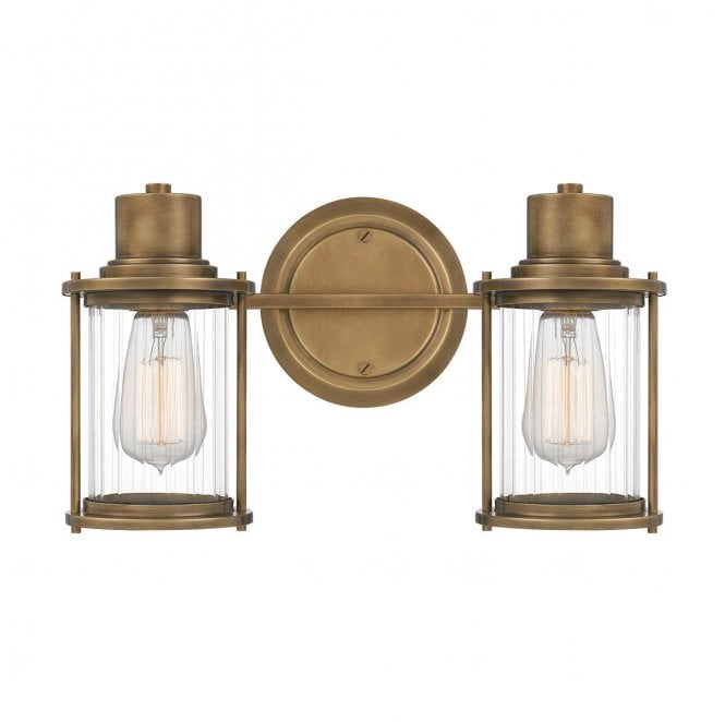 Quoizel QZ-RIGGS2-BATH-WS Riggs IP44 2 Light Wall Light in a Weathered Brass Finish