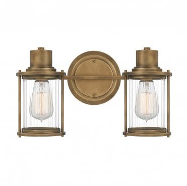 QZ-RIGGS2-BATH-WS Riggs IP44 2 Light Wall Light in a Weathered Brass Finish