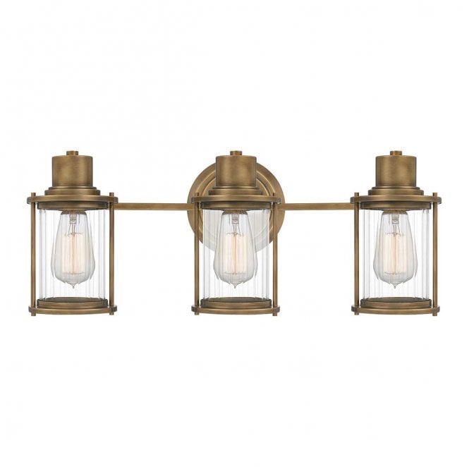 Quoizel QZ-RIGGS3-BATH-WS Riggs IP44 3 Light Wall Light in a Weathered Brass Finish