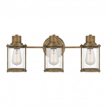 QZ-RIGGS3-BATH-WS Riggs IP44 3 Light Wall Light in a Weathered Brass Finish
