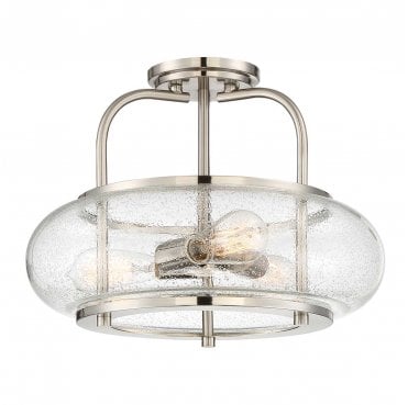 QZ-TRILOGY-SFM-BN Trilogy 3 Light Semi Flush Light in a Brushed Nickel Finish