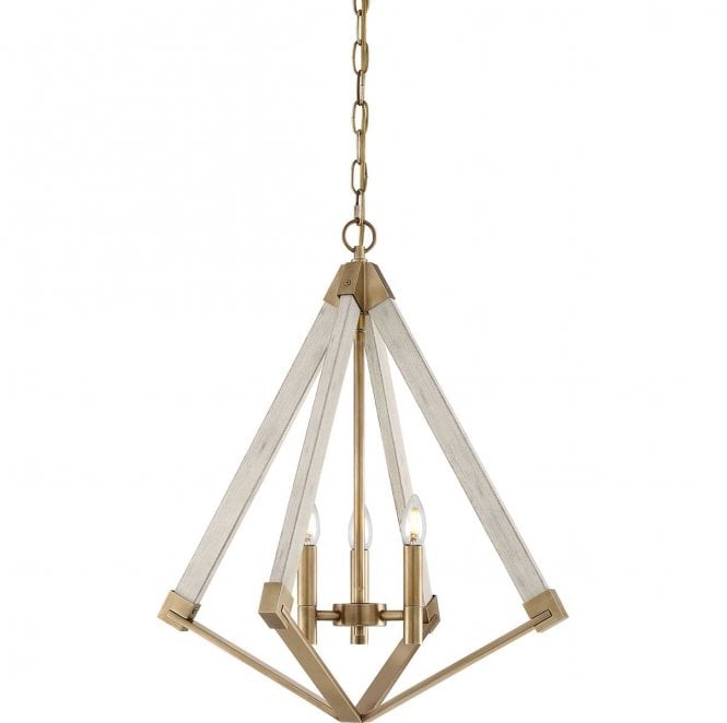 Quoizel QZ-VIEW-POINT-S View Point 3 Light Chandelier in a Whitewash Wood Effect and Weathered Brass Finish